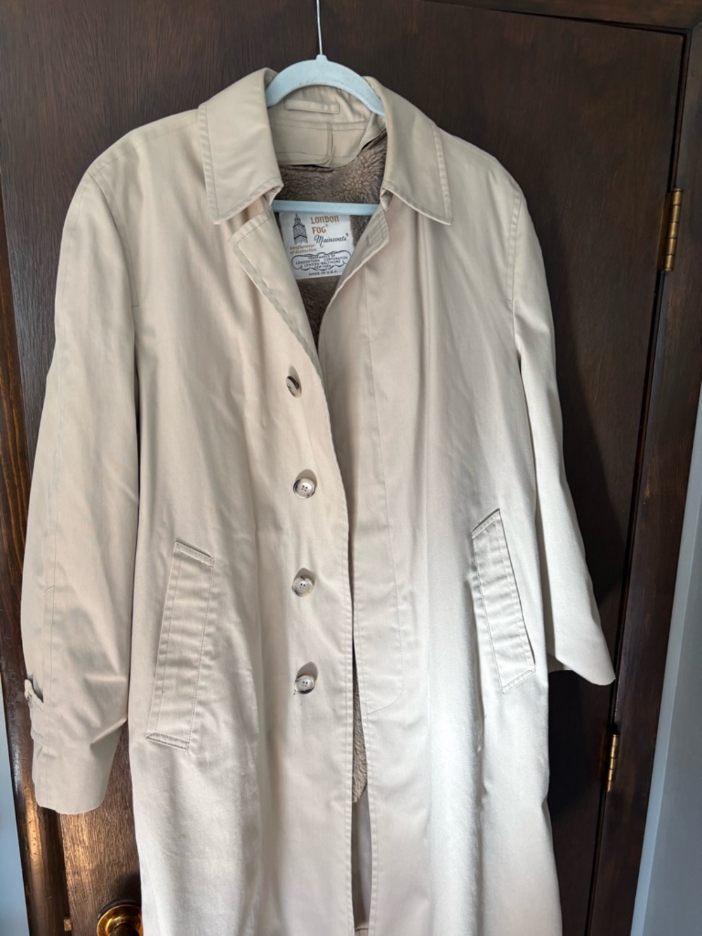 London Fog Cream Beige Trench Coat with Classic Button Front